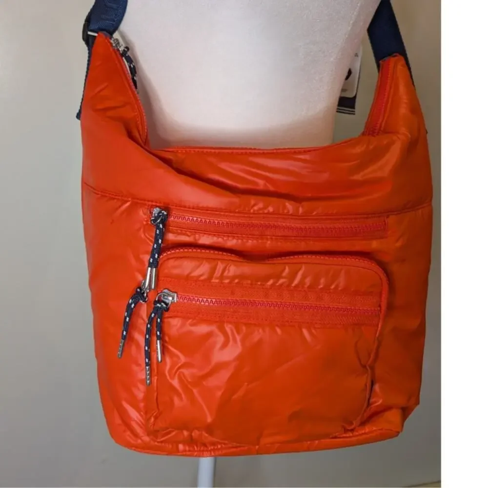 Nautica Burnt Orange Crossbody Hobo Bag Hidden Treasure Navy Strap NWT - Picture 2 of 12